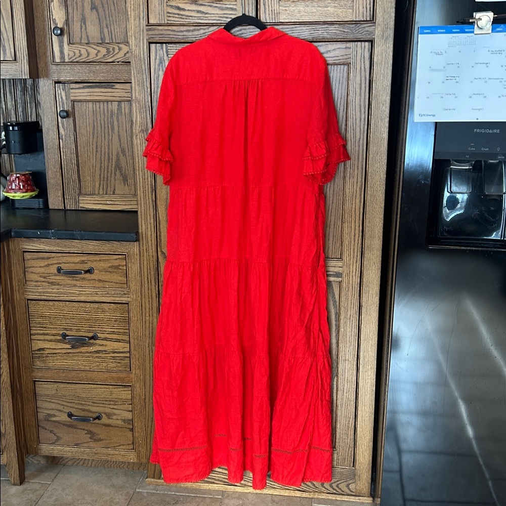 Chico's Red Tiered Maxi Dress with V-Neck Collar - Picture 9 of 9